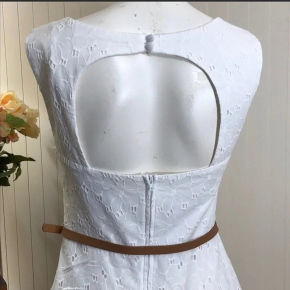 B. Darlin Short White Mini Dress Eyelet Lace Fit & Flare Cutout Back Sz 7/8 - Picture 5 of 12